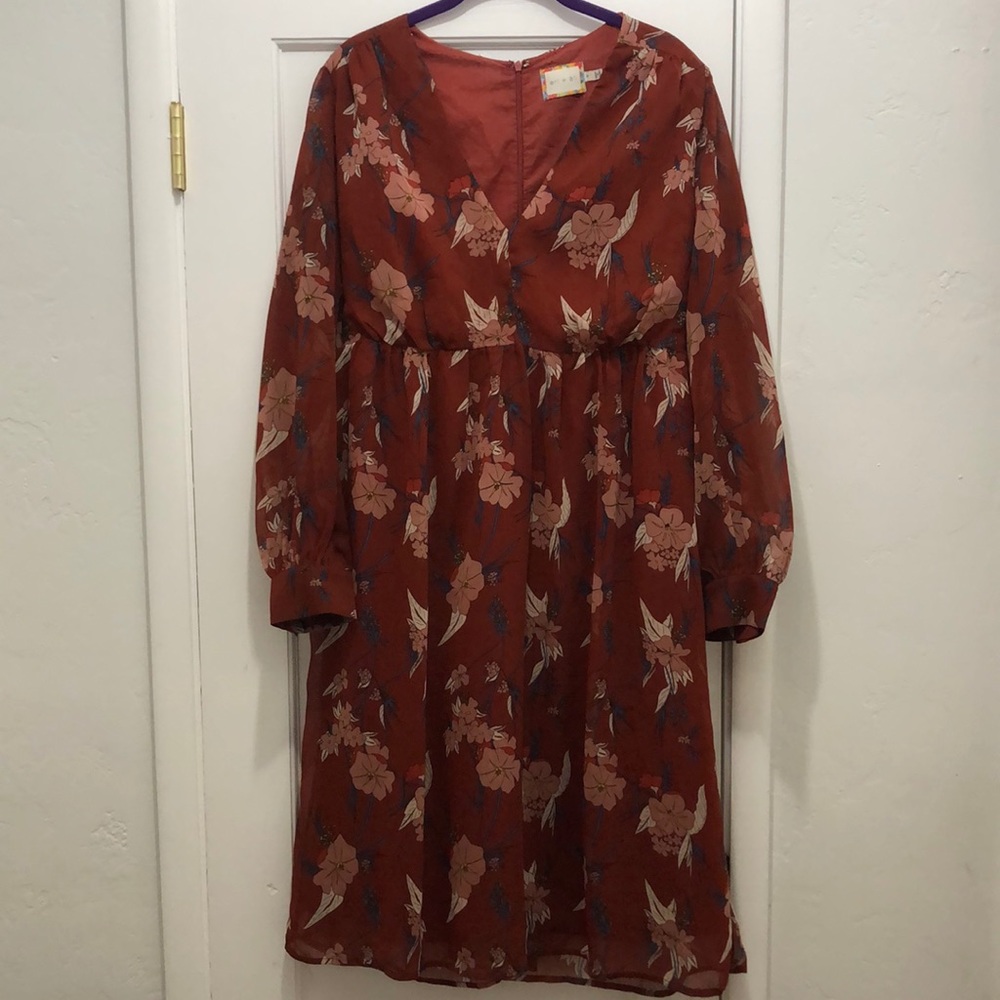 Anthropologie Eri + Ali floral burnt orange dress